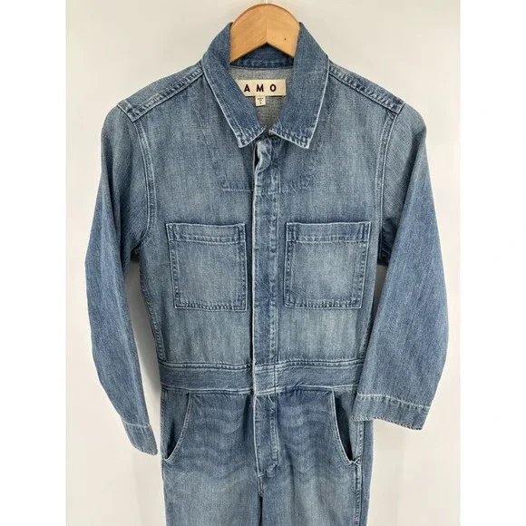 NWOT AMO Skip Denim Jumpsuit Sz S Color Indigo MSRP $398 Cottagecore Momcore - Picture 6 of 16
